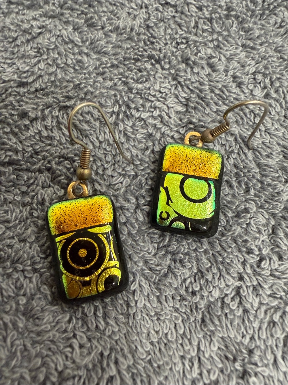 Neiman Marcus Green and Yellow Geometric Resin Drop Earrings